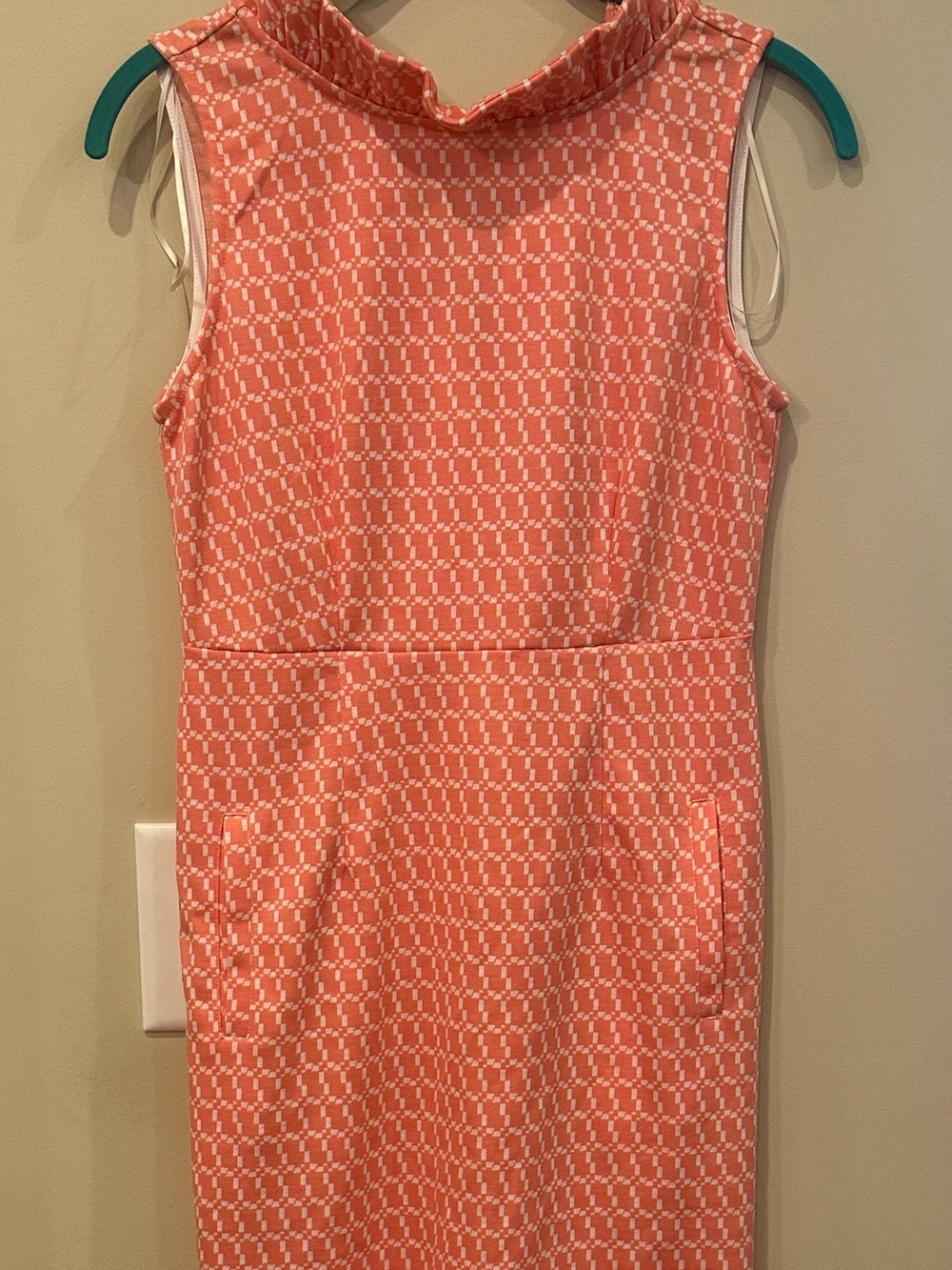 Tyler Boe Coral & White Sleeveless Midi Shift Dress